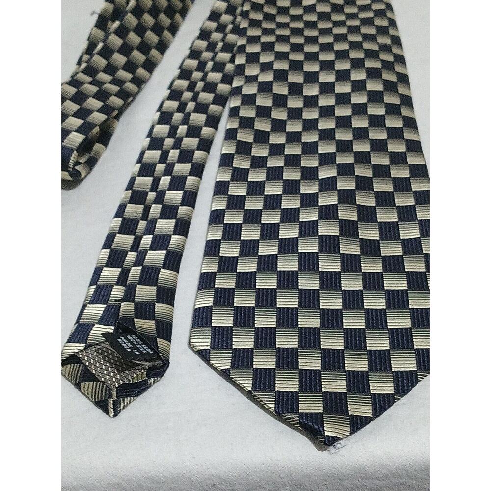 Chas Reed & Co Collection Black And Pale Gold Geometric Print Silk Handmade Tie